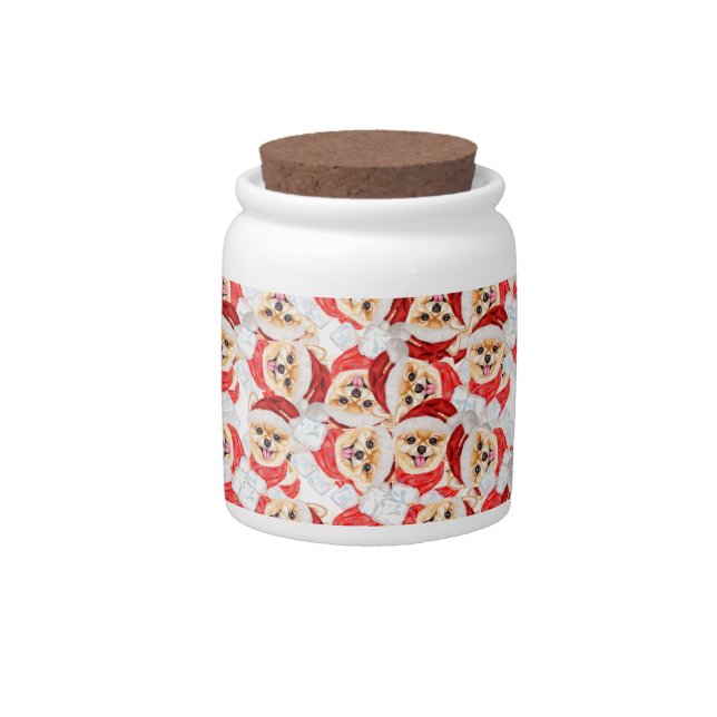 Funny Pomeranian Christmas Pattern Candy Jar (Front)