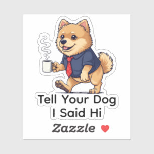 Funny Pomeranian Dog Business Suit Coffee Sticker