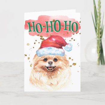 Funny Pomeranian Dog Santa Hat Yappy Howlidays Holiday Card by petcherishedangels at Zazzle