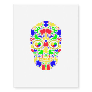 Funny Pomeranian Dog Skull Autism Awareness Day Temporary Tattoos