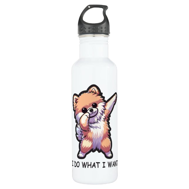 Funny Pomeranian Dog Stainless Steel Water Bottle (Front)