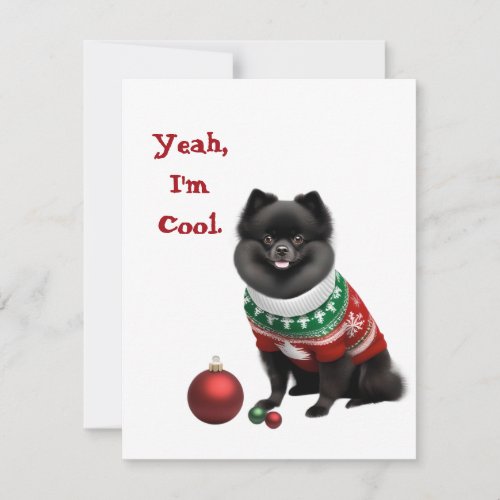 Funny Pomeranian in Christmas Sweater Holiday Card