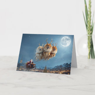Funny Pomeranian Reindeer Christmas Card