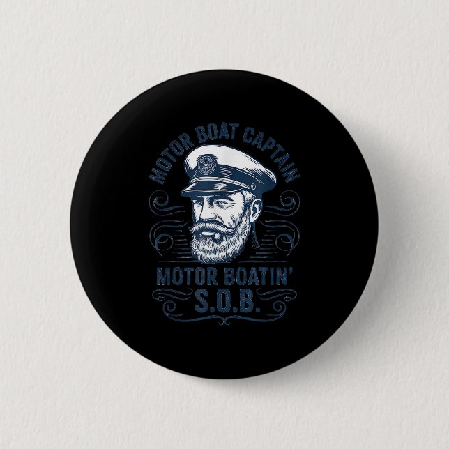 Funny Pontoon Boat Captain Dad Motor Boat Captain  Button (Front)