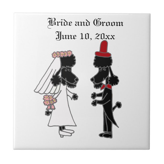 Funny Poodle Bride and Groom Wedding Tile (Front)
