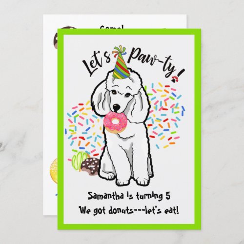 Funny Poodle Dog Donuts Birthday Party Invitation