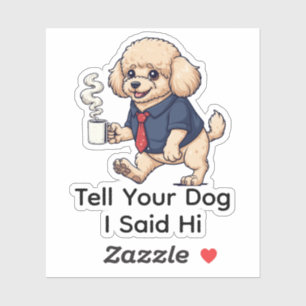 Funny Poodle Miniature Dog Business Suit Coffee Sticker