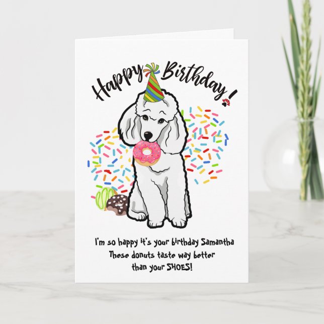 Funny Poodle Pet Dog  Birthday Card Donuts (Front)