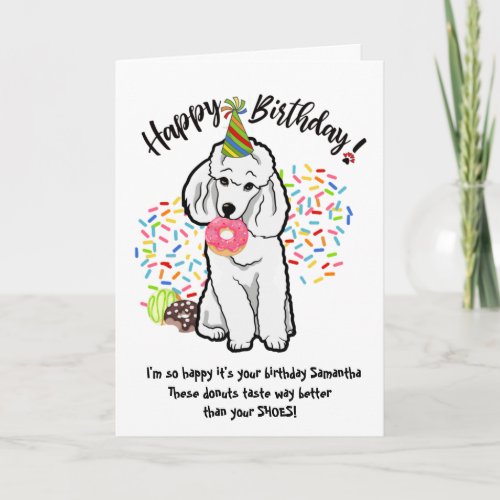 Funny Poodle Pet Dog  Birthday Card Donuts