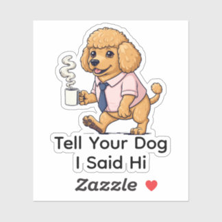Funny Poodle Toy Dog Business Suit Coffee Sticker