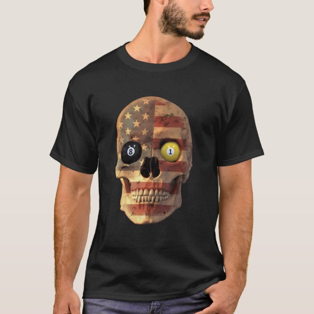 Funny Pool Billiard Snooker Design - Skull With Us T-Shirt (Front)