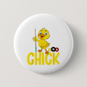 Funny Pool Chick 8 Ball Women Cute Billiards Ladie Button