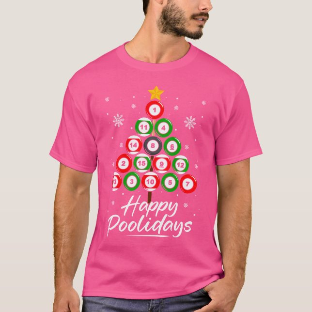 Funny Pool Christmas Tree Billiards Ugly Xmas T-Shirt (Front)