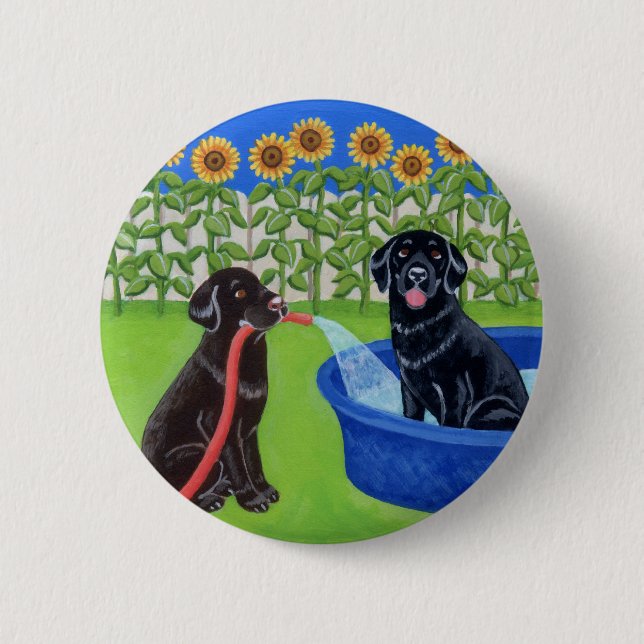 Funny Pool Party Labradors Button (Front)