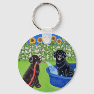 Funny Pool Party Labradors Keychain