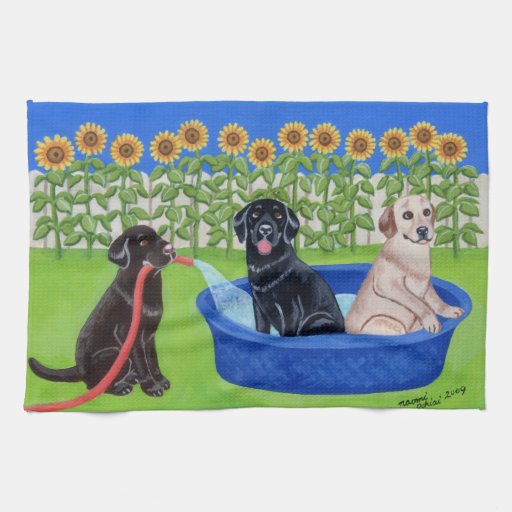 Funny Pool Party Labradors Painting Hand Towel 
