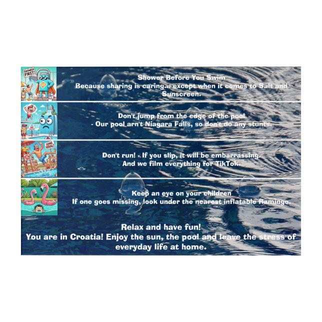 Funny Pool Rules for Relaxed Holiday Homes Acrylic Print (Front)