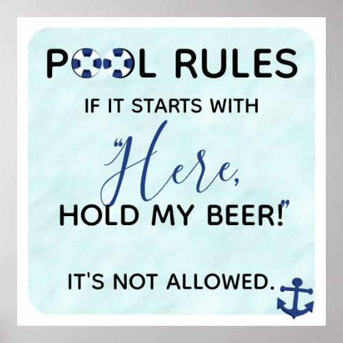 Funny Pool Rules  Here Hold My Beer Poster