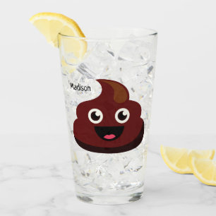 Funny Poop custom name Glass