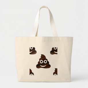 funny poop emoji large tote bag