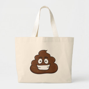 funny poop emoji large tote bag