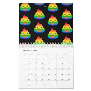Funny Poop Emoji Rainbow Color Smiling Face Humor Calendar