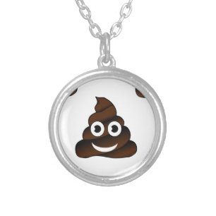 funny poop emoji silver plated necklace