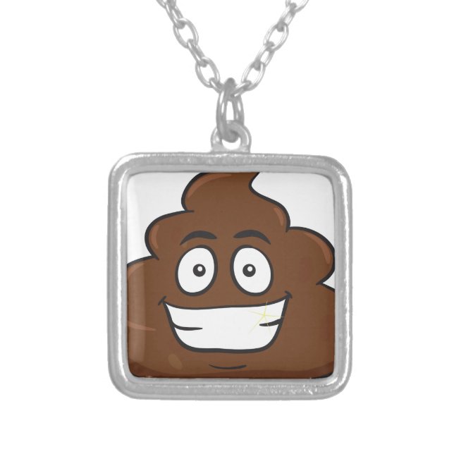 funny poop emoji silver plated necklace (Front)