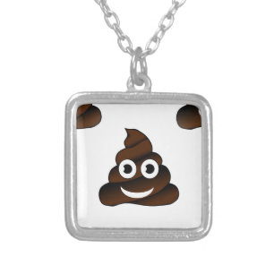 funny poop emoji silver plated necklace