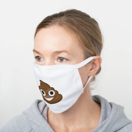 funny poop emoji white cotton face mask (Angled)