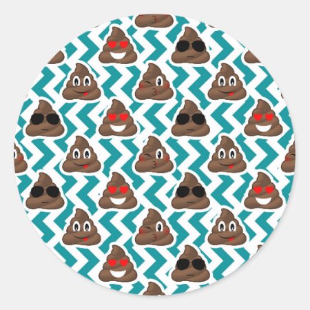 Funny Poop Emojis Teal Patterned Stickers