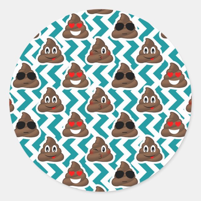 Funny Poop Emojis Teal Patterned Stickers (Front)