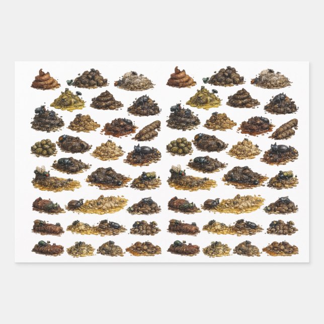 Funny Poop Piles Pattern Wrapping Paper Sheets (Front)