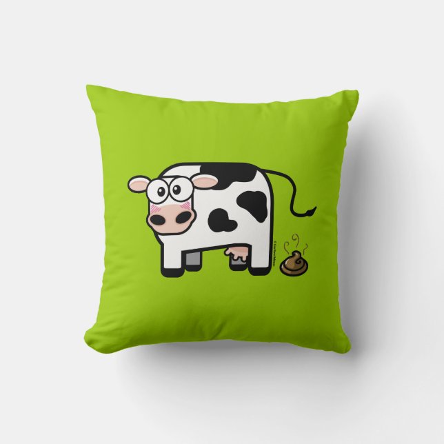 Funny Pooping Cow Throw Pillow (Front)