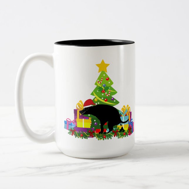 Funny Pooping Dog  Two-Tone Coffee Mug (Left)