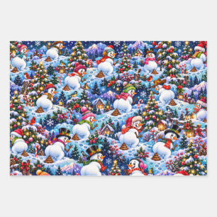 Funny Pooping Snowmen Christmas Wrapping Paper Sheets