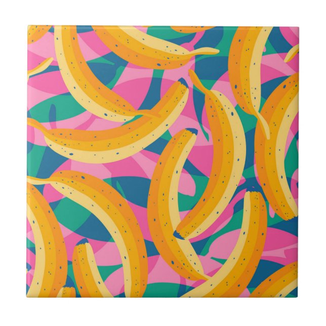 Funny pop art bananas pattern. ceramic tile (Front)