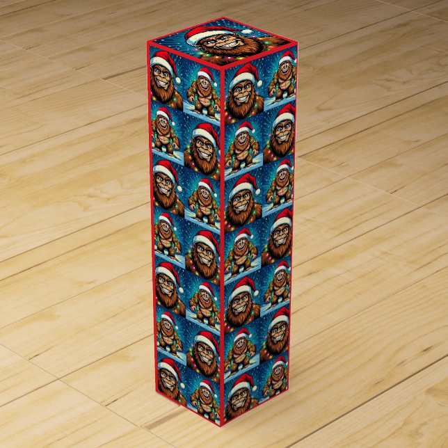 Funny Pop Art Bigfoots Christmas Wine Box (Front)