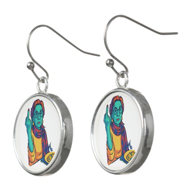 Funny Pop Art Earrings - Louise Flipping the Bird (Angled)