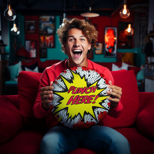 Funny Pop Art “Punch Here”  Round Pillow