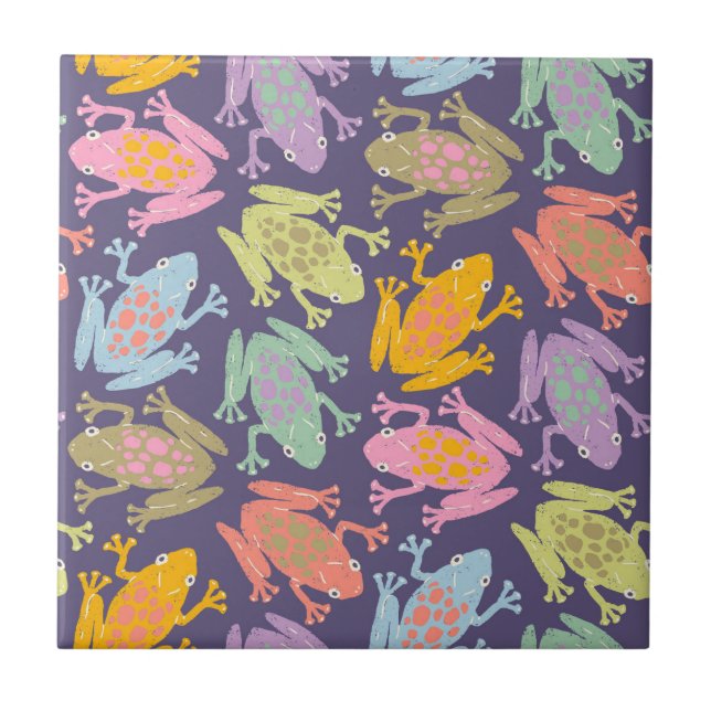 Funny pop art tropical frogs pattern. ceramic tile (Front)
