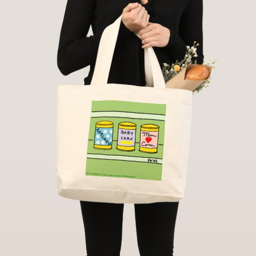 Funny Popcorn Baby Corn and Mom Cartoon Art Large Tote Bag