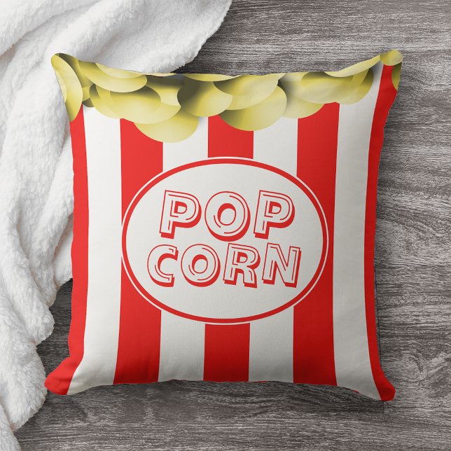 Funny Popcorn Box Movie Theme Throw Pillow (Creator Uploaded)