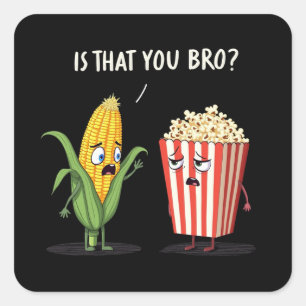 Funny Popcorn Cute Kawaii Style Popped Pop-Corn Square Sticker