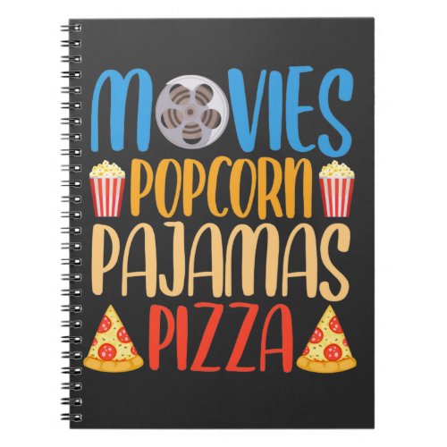Funny Popcorn Movie and Pizza Film Food Night Notebook