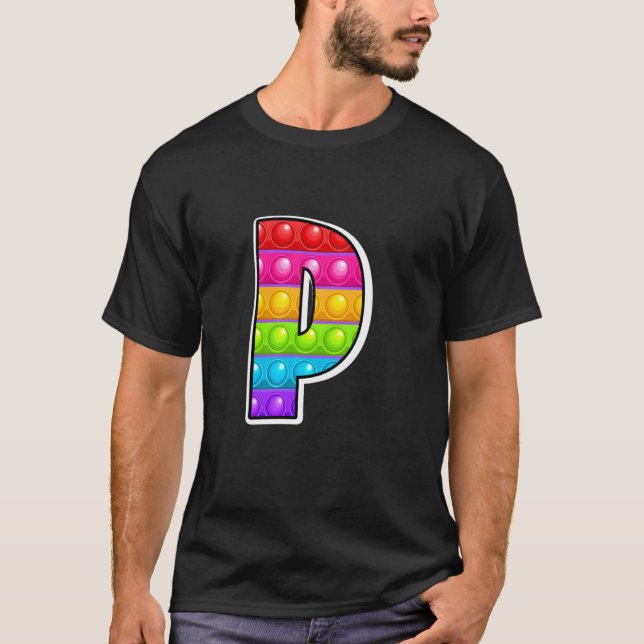 Funny Poppin Kids Pop It P Cutest Capital Letter P T-Shirt (Front)