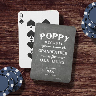 Funny Poppy Grandfather Monogram Poker Cards