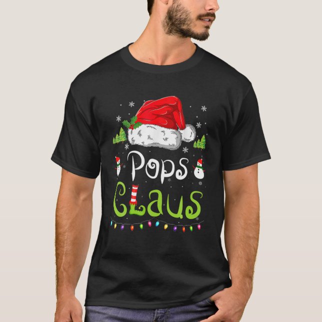 Funny Pops Claus Christmas Pajamas Santa Hat Famil T-Shirt (Front)