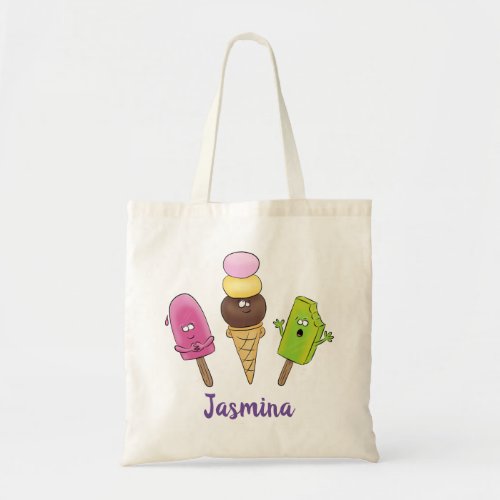 Funny popsicles and ice cream cartoon illustration tote bag
