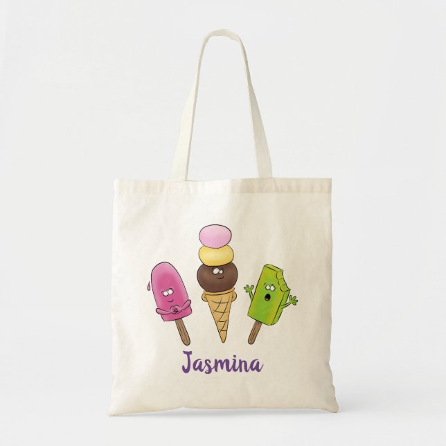 Funny popsicles and ice cream cartoon illustration tote bag (Front)